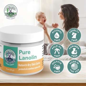 100% Pure Lanolin Cream - Handmade, Unrefined Balm for Dry & Itchy Skin, Cracked Lips, Breastfeeding, Baby Care, Moisture-Rich, Nursing Essentials & Petroleum-Free, Perfect for Hands, Face & Paw Care