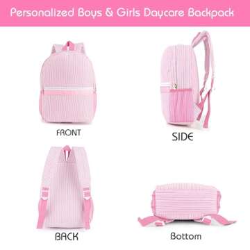 MT WORLD Personalized Backpack Toddler Backpack for Girls 5-9 Seersucker Backpack Daycare Backpack with name Preppy Packpacks Kids Bookbags for Daily School Birthday Gifts (Pink)