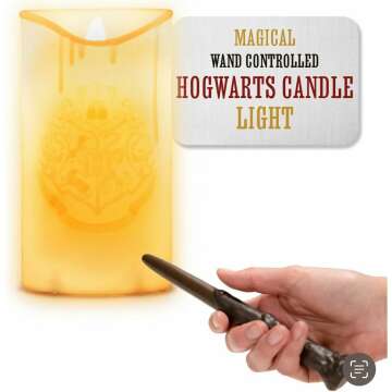 Paladone Hogwarts Crest Candle Light with Magical Wand Remote Control, Harry Potter Room Decor and Desk Accessories