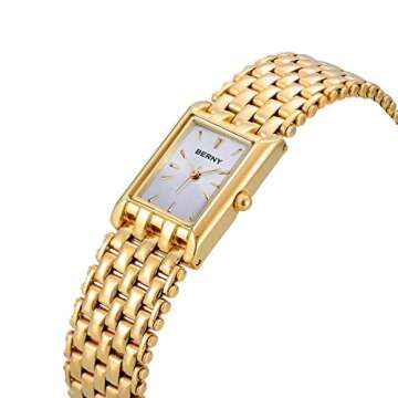 BERNY Gold Watches for Women Ladies Wrist Quartz Watches Stainless Steel Band Womens Gold Watch Small Luxury Casual Fashion Bracelet (White Dial)