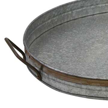 Stonebriar 19.5" Decorative Oval Galvanized Tray with Rust Trim and Metal Handles, Large, Gray