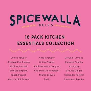 Spicewalla Essential Spices and Seasonings Set 18 Pack Variety | Garlic, Onion, Paprika, Crushed Red Pepper, Oregano, & more| Kitchen Cooking Set for Apartment and Home | House Warming Gift Set