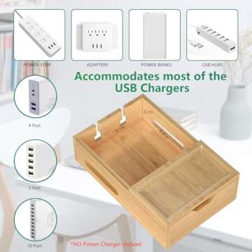 Bamboo Charging Station for Multiple Devices, Desk Charging Organizer with Drawer & Tray, Wood Docking Station Included 6 Cables, Compatible with Apple Devices, Cell Phone, Tablet (No USB Charger)