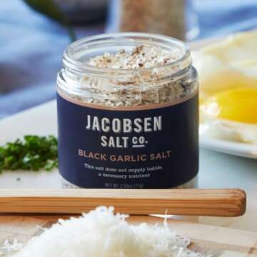 Jacobsen Salt Co. Black Garlic Salt - Kosher Sea Salt, Non-Iodized, Made in USA, Non-GMO, Steak Seasoning, Umami Flavored, Real Salt - 2.5oz