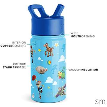 Simple Modern Disney Pixar Toy Story Kids Water Bottle with Straw Lid | Reusable Insulated Stainless Steel Cup for Boys, School | Summit Collection | 14oz, Toy Story Andys Toys