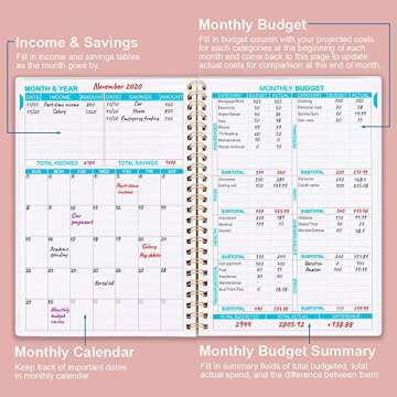 Budget Planner - Monthly Finance Organizer with Expense Tracker Notebook to Manage Your Money Effectively, Undated Finance Planner/Account Book, Start Anytime, 1 Year Use, A5, Rose