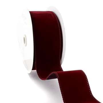 Ribbon Traditions 2.5" Wired Suede Velvet Ribbon Burgundy - 10 Yards