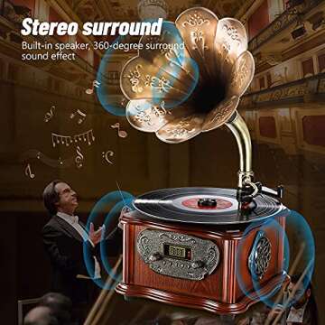 LuguLake Retro Turntable with Copper Horn & Speaker