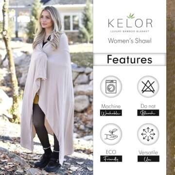 K E L O R Luxury Cooling Travel Blanket - Stretchy, Lightweight Soft & Breathable Shawl Wraps for Women | Easy-Care, Perfect for Travel, Airplane Blanket or Women Shawl(Fawn, Single-Sided)