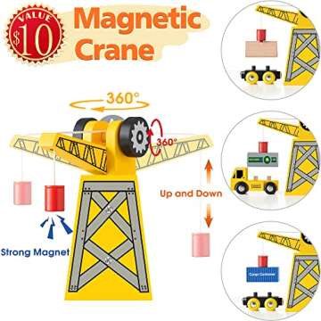 Crane Train Set-55Pcs- Wooden Tracks & Exclusive Crane & Trains fits Thomas, fits Brio, fits Chuggington, fits Melissa- Toy Railway Kits- Kids Friendly Building Toy for 3+ Years Old Girls & Boys