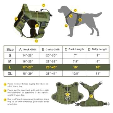 WINGOIN Tactical Dog Harness for Large Dogs, Heavy Duty No Pull Dog Harness with Handle, Adjustable Reflective Military K9 German Shepherd Big Size Dog Vest for Training, Walking, Hiking, Green (L)