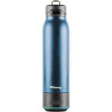 Vacuum Insulated Premium Water Bottle with Rechargeable Bluetooth Speaker - Steel Double Wall Design + Lights, Convenient drinking spout, Lid Lock, and Carry Handle (700ml/23.6 oz) (Blue)