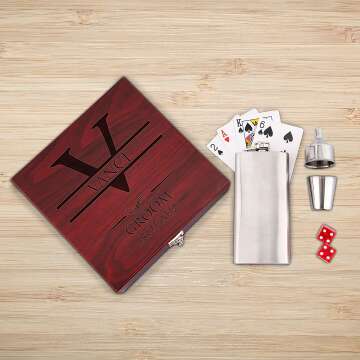 Personalized Groomsmen Gift Set with Flask & Cards