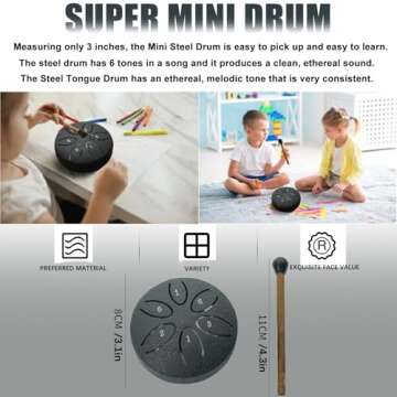 Rain Chime Drum-Steel Tongue Drum 3 Inches 6 Notes,Rain Drum for Outside Garden,Steel Tongue Drum Rain Chime Waterproof, Mini Handpan Drum, Drum Rain Chime Waterproof (The leaves are navy blue)