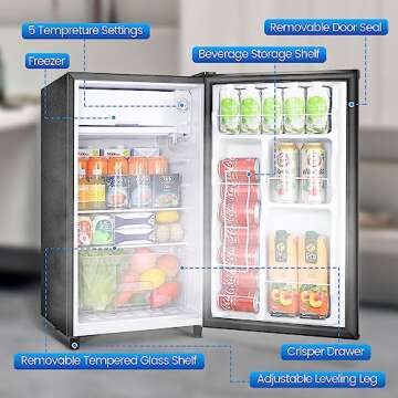 WANAI Full-Sized Single Door Mini Fridge with Freezer - 3.2 Cu.Ft Energy Efficient, Low Noise