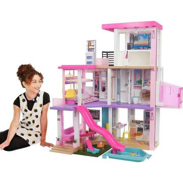 Barbie Dreamhouse, Doll House Playset with 75+ Furniture & Accessories, 10 Play Areas, Lights & Sounds, Wheelchair-Accessible Elevator