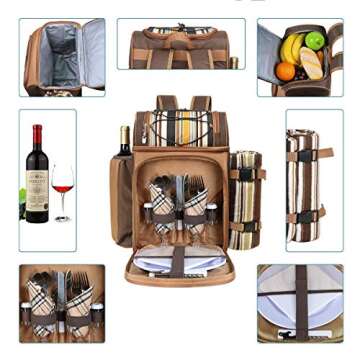 Hap Tim Picnic Basket Backpack for 2 Person with 2 Insulated Cooler Compartment, Wine Holder, Fleece Blanket, Cutlery Set, Wedding Gifts for Couples, Bridal Shower Gifts, Engagement Gifts