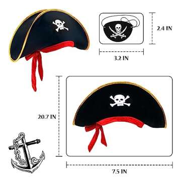 D-Fokes 2 Pieces Pirate Hat Skull Print Pirate Captain Costume Cap - Pirate Accessories Funny Party Hat for Caribbean Fancy Dress with Eye Patch