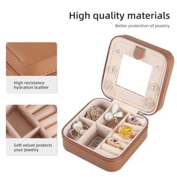 KElofoN Travel jewelry case Travel jewelry box Travel Jewelry Organizer Small Jewelry Organizer Box for Girls Women with Mirror (5-coffee)