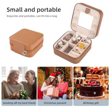 KElofoN Travel jewelry case Travel jewelry box Travel Jewelry Organizer Small Jewelry Organizer Box for Girls Women with Mirror (5-coffee)