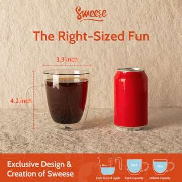 Sweese Double Wall Glass Coffee Mugs - 12.5 oz Insulated Clear Coffee Mugs Set of 2, Perfect for Espresso, Cappuccino, Latte, Americano, Tea Bag, Beverage