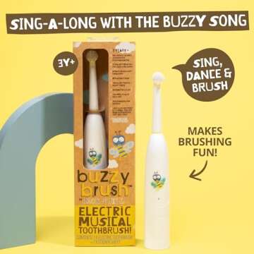 Jack N' Jill Kids Buzzy Brush Electric Musical Toothbrush - Kids Electric Toothbrush Age 3 and Up, Singing Toothbrush, Tri Color LED, Water Resistant, Child Safe, Battery Operated - (Pack of 1)