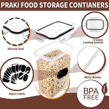 PRAKI Airtight Food Storage Containers Set with Lids - 24 PCS, BPA Free Kitchen and Pantry Organization, Plastic Leak-proof Canisters for Cereal Flour & Sugar - Labels & Marker