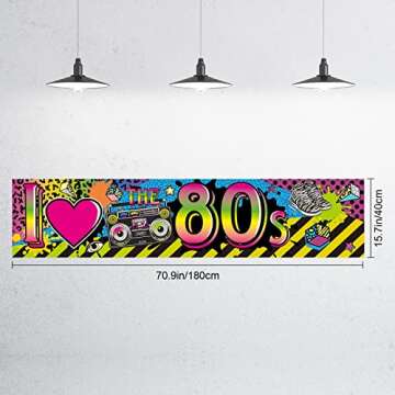 80s Party Decorations I Love 80s Banner, 1980s Hip Hop Sign Backdrop Photo Booth Birthday Party Supplies, 70.8 x 15.7 Inch