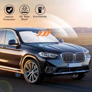 Windshield Sun Shade Compatible with 2018-2024 BMW X3 Accessories Foldable Sunshade Sun Blocker Protect Car from Sun Rays & Heat Damage