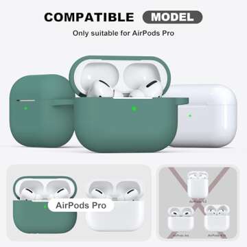 R-fun Compatible with AirPods Pro Case with Keychain,Full Protective Silicone Skin Accessories for Women Men Girl Compatible with Apple 2019 Latest AirPods Pro Case,Front LED Visible,Pine Green