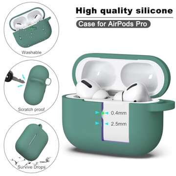 R-fun Compatible with AirPods Pro Case with Keychain,Full Protective Silicone Skin Accessories for Women Men Girl Compatible with Apple 2019 Latest AirPods Pro Case,Front LED Visible,Pine Green