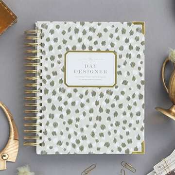 Day Designer Flagship Day Planner, January - December 2023, Daily Monthly Agenda, 9" x 9.75", Chic Hard Cover with Luxury Details, Spiral Bound, Stickers, Goal Setting and More