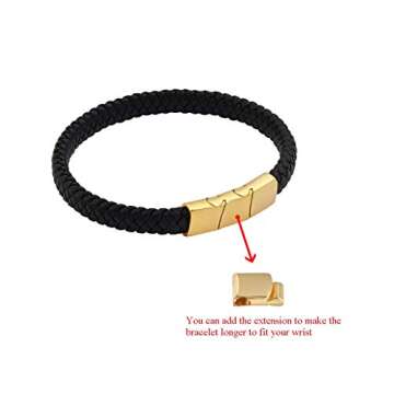 Geoffrey Beene Men's Braided Genuine Leather Bracelet with Stainless Steel Closure (Gold)