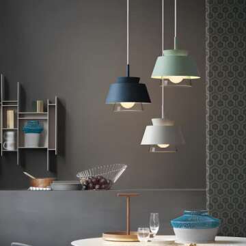 BAYCHEER Nordic Style Macaron Blue Hanging Light Modern Metal and Glass 2 Shade Pendant Lights Industrial Pendant Bedside Lamp for Bedroom Dining Room