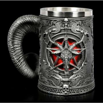 Pankero4y Medieval Mug, Baphomet Beer Wine Mug Cups, Satanism Occult Sabbatic Goat Pentagram Beer Tankard, Realistic Pentagram Cup Mug for Beer Wine Coffee Juice Drinking Home Decor