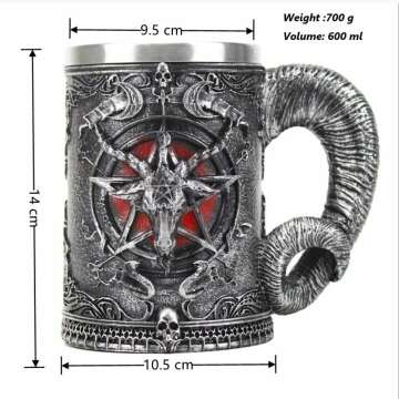 Pankero4y Medieval Mug, Baphomet Beer Wine Mug Cups, Satanism Occult Sabbatic Goat Pentagram Beer Tankard, Realistic Pentagram Cup Mug for Beer Wine Coffee Juice Drinking Home Decor