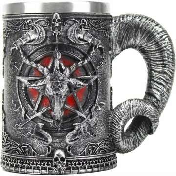 Pankero4y Medieval Mug, Baphomet Beer Wine Mug Cups, Satanism Occult Sabbatic Goat Pentagram Beer Tankard, Realistic Pentagram Cup Mug for Beer Wine Coffee Juice Drinking Home Decor