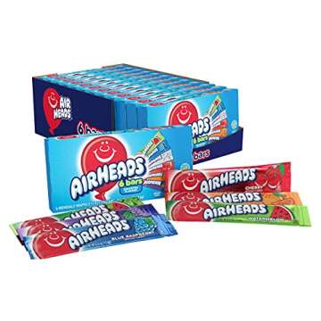 Airheads Halloween Trick or Treat Candy Full Size Bars, Assorted Fruit Flavors Bulk Variety Pack, Individually Wrapped for Adults & Kids, Non-Melting, 6 Bars per Theater Box (Box of 12 Boxes)