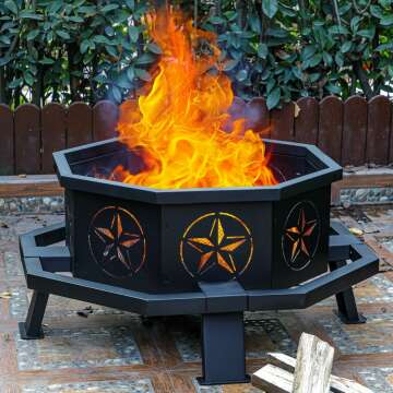 35 Inch Octagonal Fire Pit - Wood Burning Bonfire for Outdoor Fun