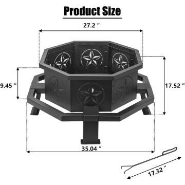 Octagonal 35 Inch Fire Pit for Outdoor Bonfires