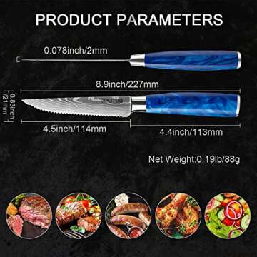 XT XITUO Serrated Steak Knife Set - 6pcs Premium 4.5 inch Kitchen Cutting Steak Knives, German Stainless Steel KnifeTable Dinner Knife with Blue Resin Handle for Home Restaurant, Gift Box