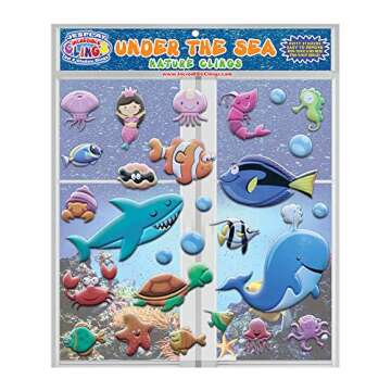 Under The Sea Ocean Window Clings for Kids & Toddlers (by Jesplay USA - Reusable Window Stickers Gels & Decals) Puffy Sticker Activites for Car Plane Home - Underwater Animals Fish Mermaid Shark