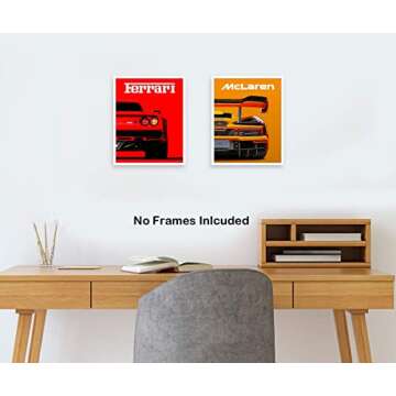 Modern Car Posters Classic Supercar Wall Art Prints, Cool Racing Ferrari Lamborghini McLaren Pagani Canvas Posters for Man Cave Boys Room Wall Decor, Sports Car Art Prints, Set of 4 (8"x10" Unframed)