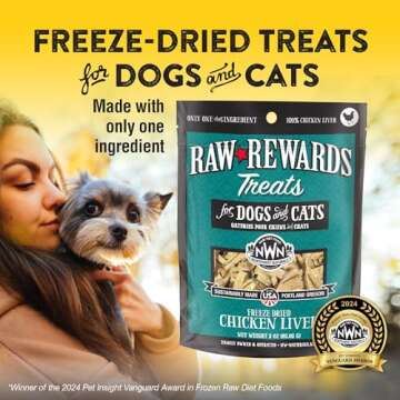 Northwest Naturals Raw Rewards Freeze-Dried Chicken Liver Treats for Dogs and Cats - Bite-Sized Pieces - Healthy, 1 Ingredient, Human Grade Pet Food, All Natural - 3 Oz (Pack of 1)