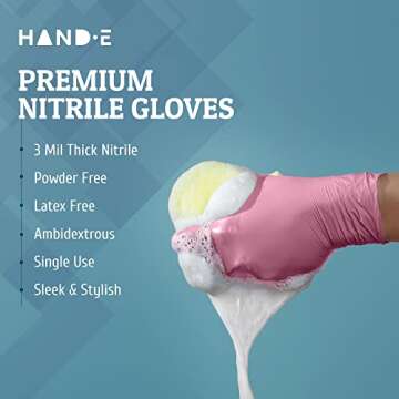 Hand-E Touch Pink Nitrile Disposable Gloves Medium, 50 Count - Esthetician, Nail Tech, Microblading, Hair Dye & Stylist, Salon, Cleaning Gloves - Latex Free Gloves