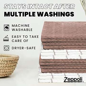 Zeppoli Classic Kitchen Towels - 12 Pack 100% Natural Cotton Kitchen Towel Set, Reusable Wash Cloths, Absorbent Dish Towels, Machine Washable Hand Towels, Kitchen Essentials, 15” x 25” - Tan Dobby