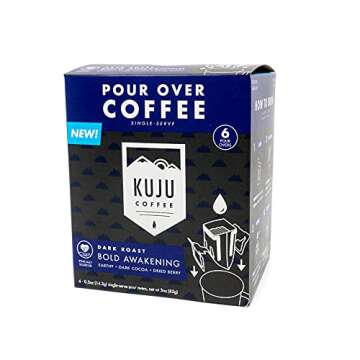 Kuju Coffee Premium Pour Over Camping Coffee Singles - 6 Pack Bold Awakening, Dark Roast - Superior Instant Coffee Packets for Backpacking, Travel, and Camp