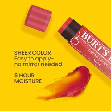 Burt's Bees Lip Tint Balm Stocking Stuffers Gifts, Long Lasting 2 in 1 Duo Tinted Balm Formula, Color Infused with Hydrating Shea Butter for a Natural Looking Buildable Finish, Petal Rose (2-Pack)