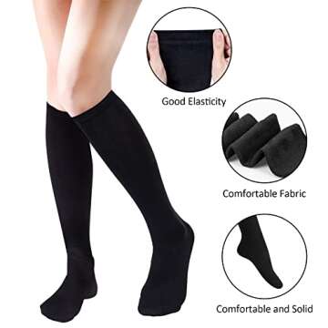 Senker Women's Cotton Knee High Socks - 4 Pairs, Black, Medium