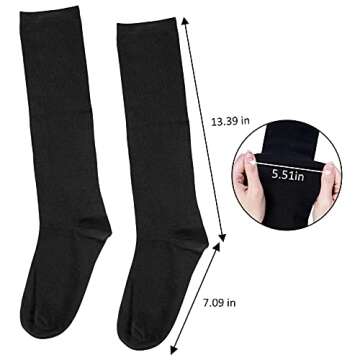 Knee High Cotton Socks for Women - 4 Pairs, Black